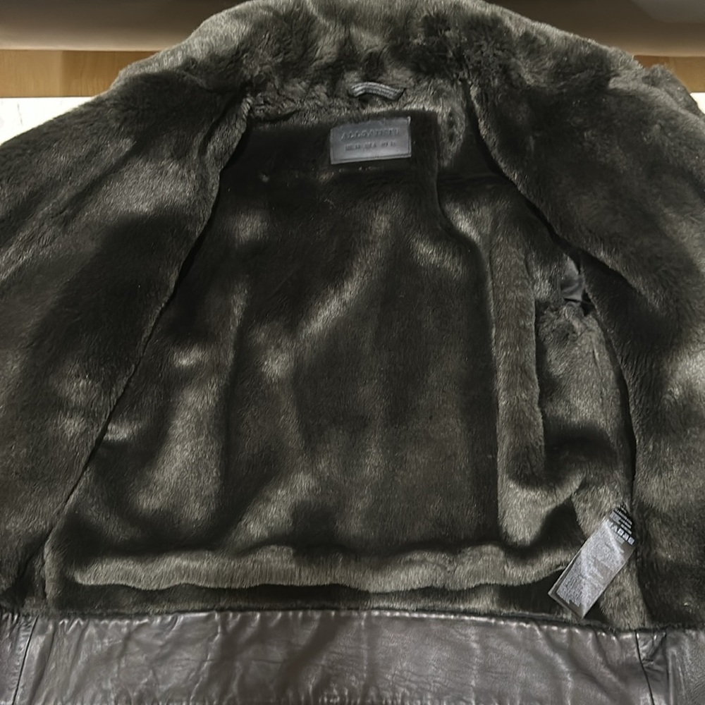 AllSaints Black Leather Moto Jacket with Shearling Collar - Picture 4 of 13